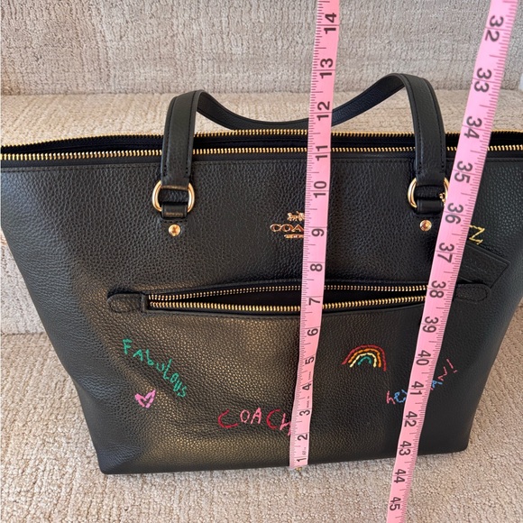 Coach Black Leather with Diary Embroidery Tote Bag - Picture 6 of 7